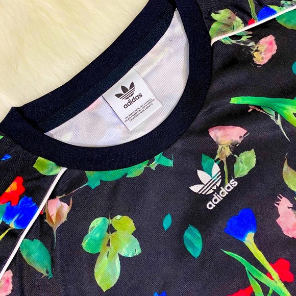 Adidas Floral Dress Athleisure Streetwear Y2K Black Print Mini Tunic New - Picture 6 of 12